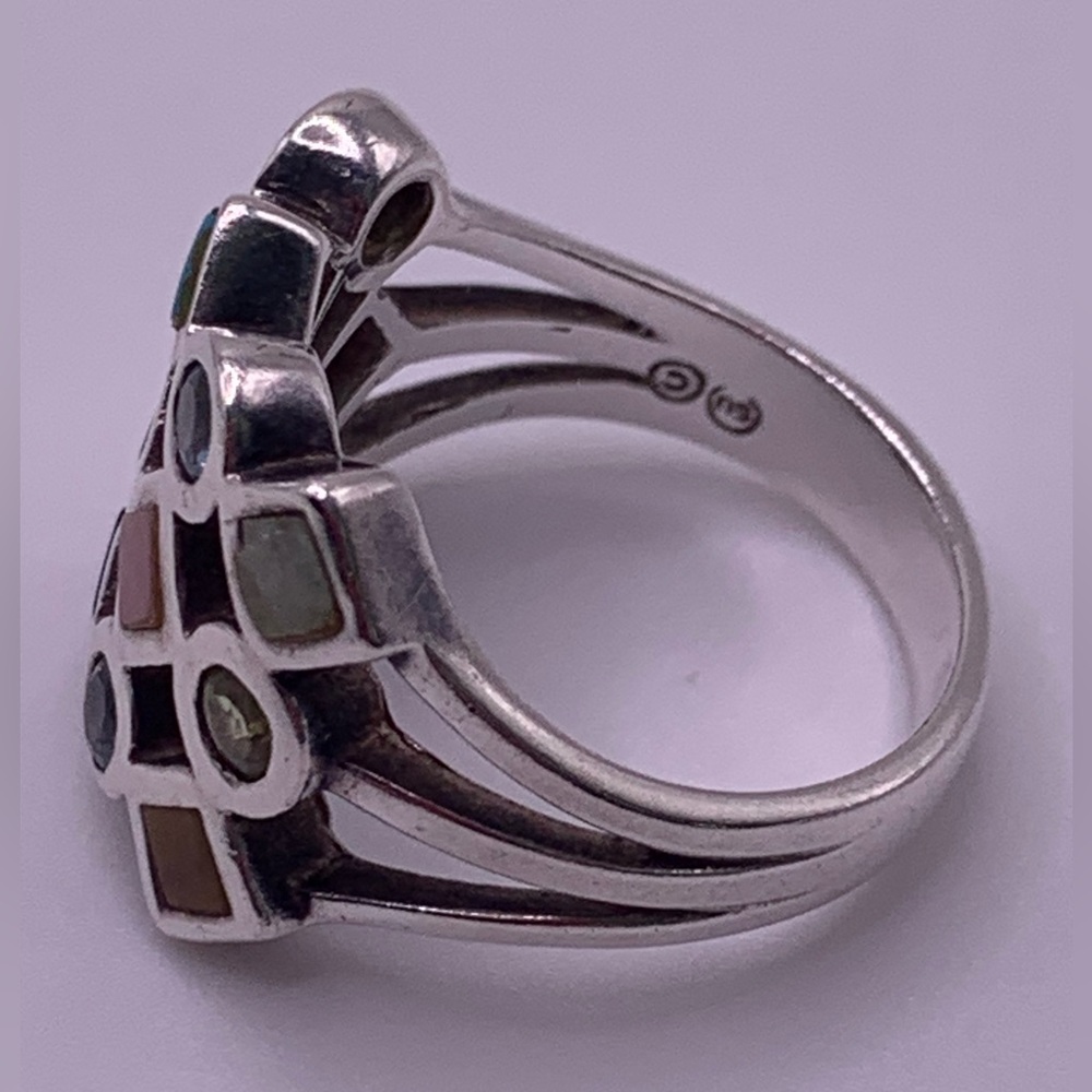 Vintage Sterling Silver Multi-Gemstone Inlaid Checkerboard Ring - Picture 11 of 12
